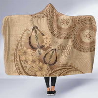 Brown Bula Fiji Hooded Blanket Fijian Dance Fan Tapa Cloth Pattern
