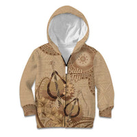 Brown Bula Fiji Kid Hoodie Fijian Dance Fan Tapa Cloth Pattern