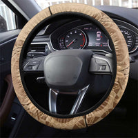 Brown Bula Fiji Steering Wheel Cover Fijian Dance Fan Tapa Cloth Pattern