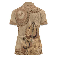 Brown Bula Fiji Women Polo Shirt Fijian Dance Fan Tapa Cloth Pattern