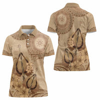 Brown Bula Fiji Women Polo Shirt Fijian Dance Fan Tapa Cloth Pattern