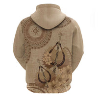 Brown Bula Fiji Zip Hoodie Fijian Dance Fan Tapa Cloth Pattern