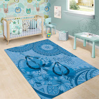 Blue Bula Fiji Area Rug Fijian Dance Fan Tapa Cloth Pattern