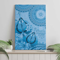 Blue Bula Fiji Canvas Wall Art Fijian Dance Fan Tapa Cloth Pattern