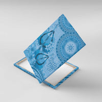 Blue Bula Fiji Canvas Wall Art Fijian Dance Fan Tapa Cloth Pattern