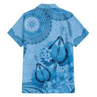Blue Bula Fiji Family Matching Off Shoulder Maxi Dress and Hawaiian Shirt Fijian Dance Fan Tapa Cloth Pattern