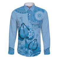 Blue Bula Fiji Family Matching Off Shoulder Short Dress and Hawaiian Shirt Fijian Dance Fan Tapa Cloth Pattern