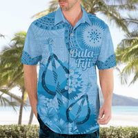 Blue Bula Fiji Hawaiian Shirt Fijian Dance Fan Tapa Cloth Pattern