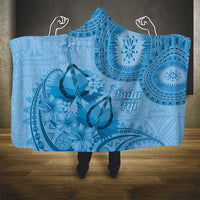 Blue Bula Fiji Hooded Blanket Fijian Dance Fan Tapa Cloth Pattern