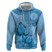Blue Bula Fiji Hoodie Fijian Dance Fan Tapa Cloth Pattern