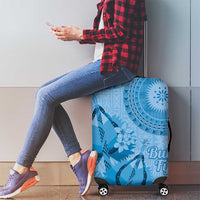 Blue Bula Fiji Luggage Cover Fijian Dance Fan Tapa Cloth Pattern