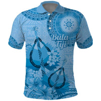 Blue Bula Fiji Polo Shirt Fijian Dance Fan Tapa Cloth Pattern