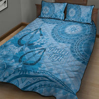 Blue Bula Fiji Quilt Bed Set Fijian Dance Fan Tapa Cloth Pattern