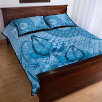 Blue Bula Fiji Quilt Bed Set Fijian Dance Fan Tapa Cloth Pattern