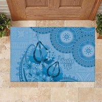 Blue Bula Fiji Rubber Doormat Fijian Dance Fan Tapa Cloth Pattern