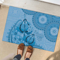 Blue Bula Fiji Rubber Doormat Fijian Dance Fan Tapa Cloth Pattern