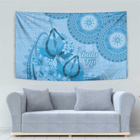 Blue Bula Fiji Tapestry Fijian Dance Fan Tapa Cloth Pattern