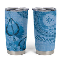 Blue Bula Fiji Tumbler Cup Fijian Dance Fan Tapa Cloth Pattern