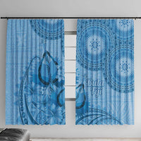 Blue Bula Fiji Window Curtain Fijian Dance Fan Tapa Cloth Pattern