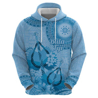 Blue Bula Fiji Zip Hoodie Fijian Dance Fan Tapa Cloth Pattern