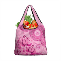 Pink Bula Fiji Grocery Bag Fijian Dance Fan Tapa Cloth Pattern
