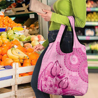 Pink Bula Fiji Grocery Bag Fijian Dance Fan Tapa Cloth Pattern