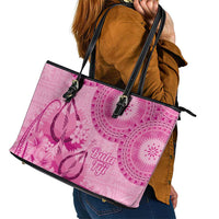 Pink Bula Fiji Leather Tote Bag Fijian Dance Fan Tapa Cloth Pattern