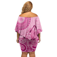 Pink Bula Fiji Off Shoulder Short Dress Fijian Dance Fan Tapa Cloth Pattern