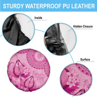 Pink Bula Fiji Spare Tire Cover Fijian Dance Fan Tapa Cloth Pattern