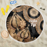 Black Bula Fiji Beach Blanket Fijian Dance Fan Tapa Cloth Pattern