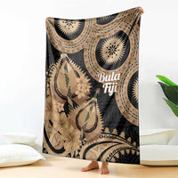 Black Bula Fiji Blanket Fijian Dance Fan Tapa Cloth Pattern