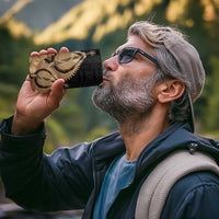 Black Bula Fiji 4 in 1 Can Cooler Tumbler Fijian Dance Fan Tapa Cloth Pattern