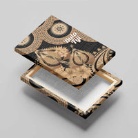 Black Bula Fiji Canvas Wall Art Fijian Dance Fan Tapa Cloth Pattern