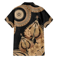 Black Bula Fiji Family Matching Off The Shoulder Long Sleeve Dress and Hawaiian Shirt Fijian Dance Fan Tapa Cloth Pattern