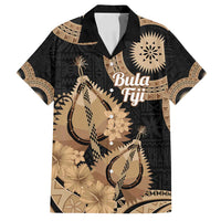 Black Bula Fiji Family Matching Tank Maxi Dress and Hawaiian Shirt Fijian Dance Fan Tapa Cloth Pattern