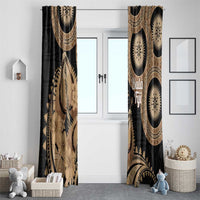 Black Bula Fiji Window Curtain Fijian Dance Fan Tapa Cloth Pattern