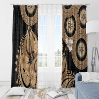 Black Bula Fiji Window Curtain Fijian Dance Fan Tapa Cloth Pattern