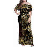 Frangipani Festival Rabaul Family Matching Off Shoulder Maxi Dress and Hawaiian Shirt PNG Tribal Baining Mask Tattoo - Polynesian Pride
