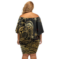 Frangipani Festival Rabaul Off Shoulder Short Dress PNG Tribal Baining Mask Tattoo - Polynesian Pride