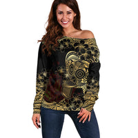 Frangipani Festival Rabaul Off Shoulder Sweater PNG Tribal Baining Mask Tattoo - Polynesian Pride