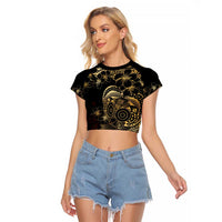 Frangipani Festival Rabaul Raglan Cropped T Shirt PNG Tribal Baining Mask Tattoo - Polynesian Pride