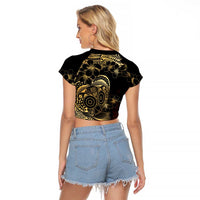 Frangipani Festival Rabaul Raglan Cropped T Shirt PNG Tribal Baining Mask Tattoo - Polynesian Pride