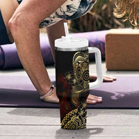 Frangipani Festival Rabaul Tumbler With Handle PNG Tribal Baining Mask Tattoo - Polynesian Pride