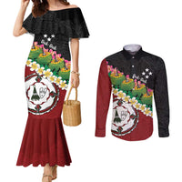 Frangipani Festival Rabaul East New Britain Couples Matching Mermaid Dress and Long Sleeve Button Shirt Dukduk Dance With Plumeria - Polynesian Pride
