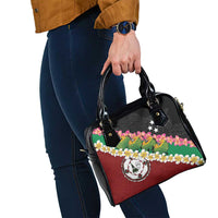 Frangipani Festival Rabaul East New Britain Shoulder Handbag Dukduk Dance With Plumeria - Polynesian Pride