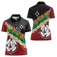 Frangipani Festival Rabaul East New Britain Women Polo Shirt Dukduk Dance With Plumeria - Polynesian Pride