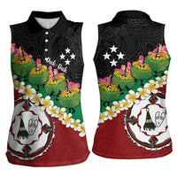 Frangipani Festival Rabaul East New Britain Women Sleeveless Polo Shirt Dukduk Dance With Plumeria - Polynesian Pride