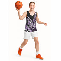 Purple Black Aloha Hawaii Basketball Jersey Polynesian Shark Tattoo Plumeria