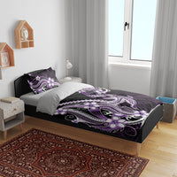 Purple Black Aloha Hawaii Bedding Set Polynesian Shark Tattoo Plumeria
