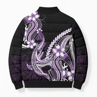 Purple Black Aloha Hawaii Bomber Puffer Jacket Polynesian Shark Tattoo Plumeria